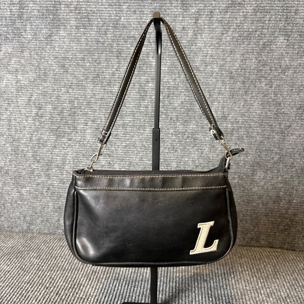 Chateau Black Faux Leather Y2K Baguette Shoulder Bag Varsity Letter L Mini Purse
